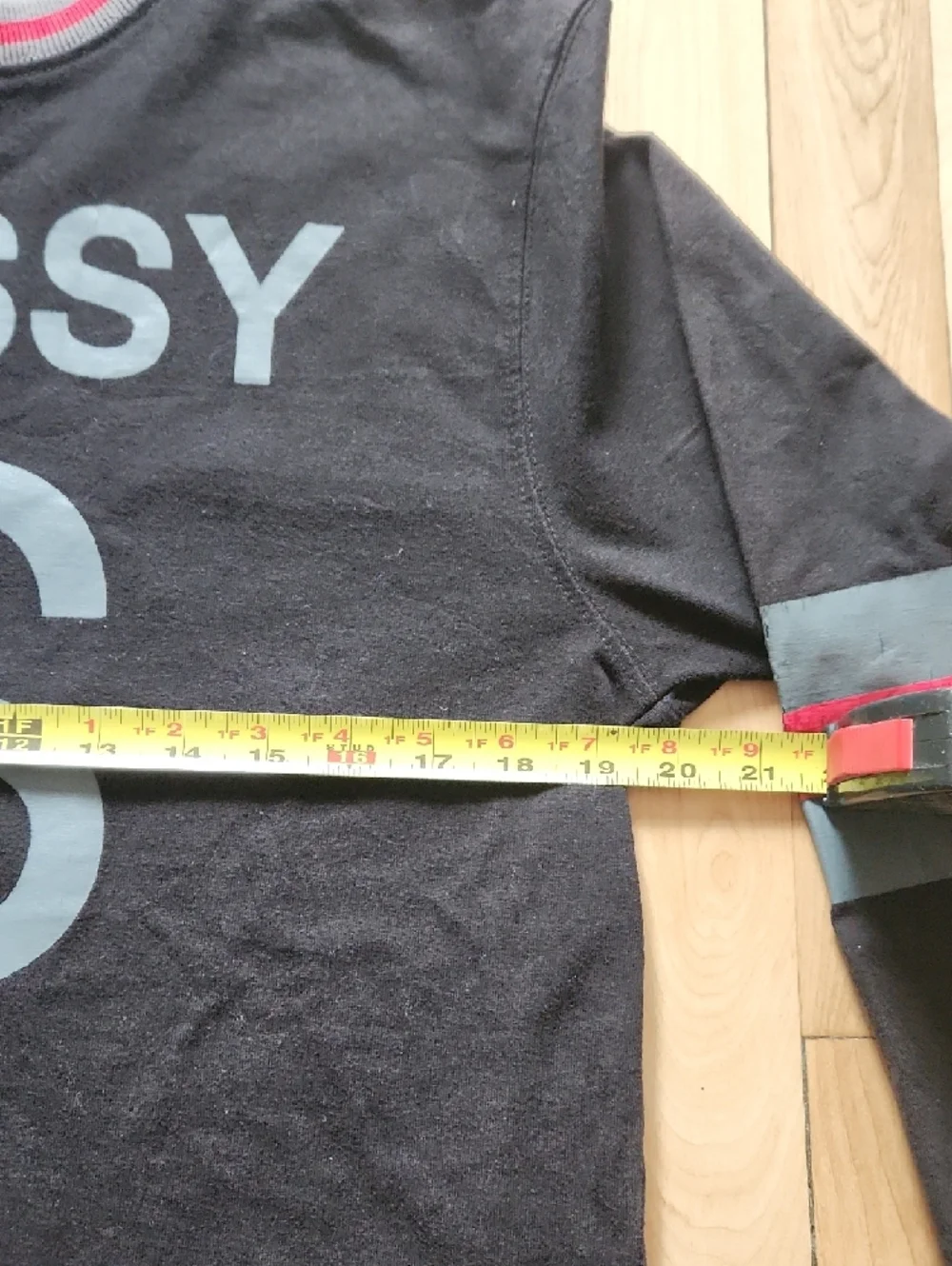 Stussy Black Tee with Gray Logo and Red Stripe Accents - Picture 6 of 16